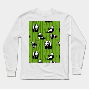 Giant Panda pattern on green Long Sleeve T-Shirt